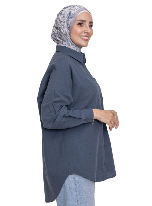 Storm Weather Linen Pocket Over Size Shirt - Khotwh
